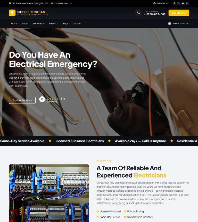 NXT Electrician - Free WP Theme