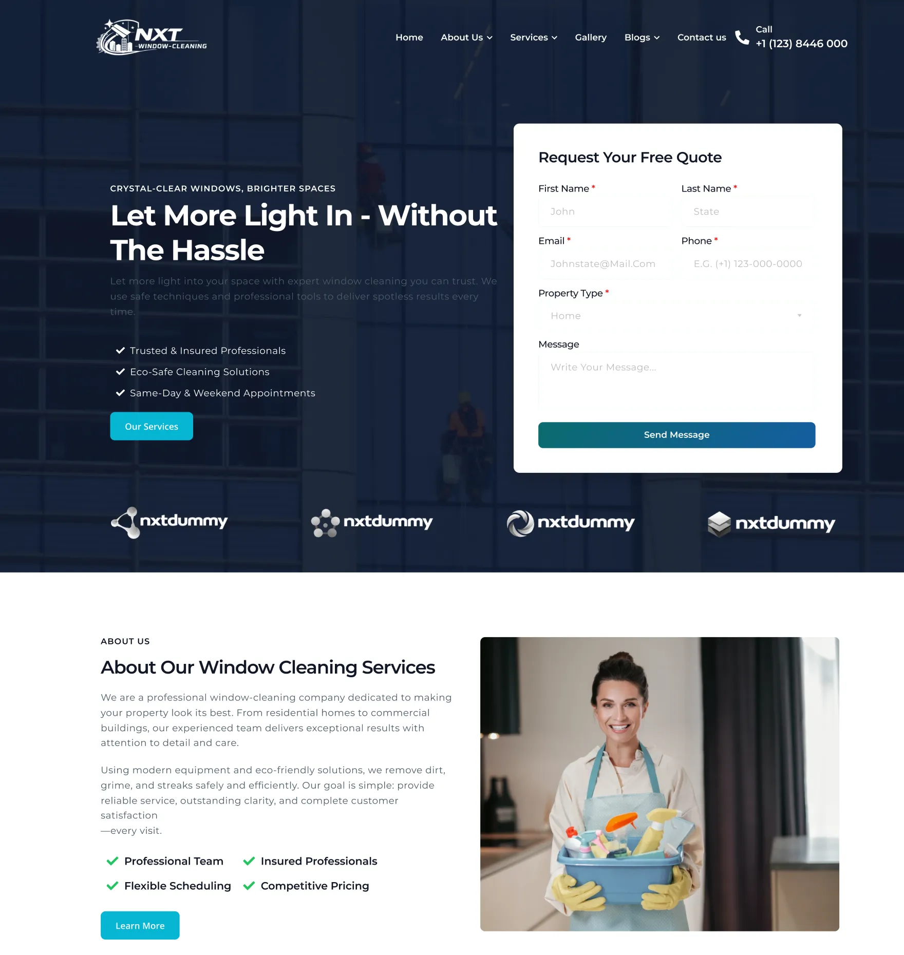 NXT Window Cleaning - Free Window Cleaning WordPress Theme